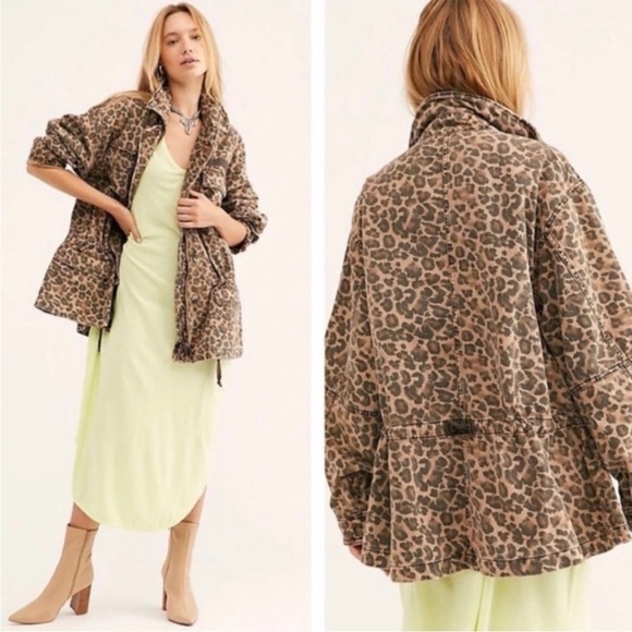 Free People Seize the Day Brown Leopard Denim Jacket - Picture 4 of 11
